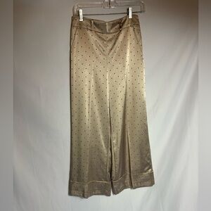 Silver satin with blue polka dot cropped pants, Size: S